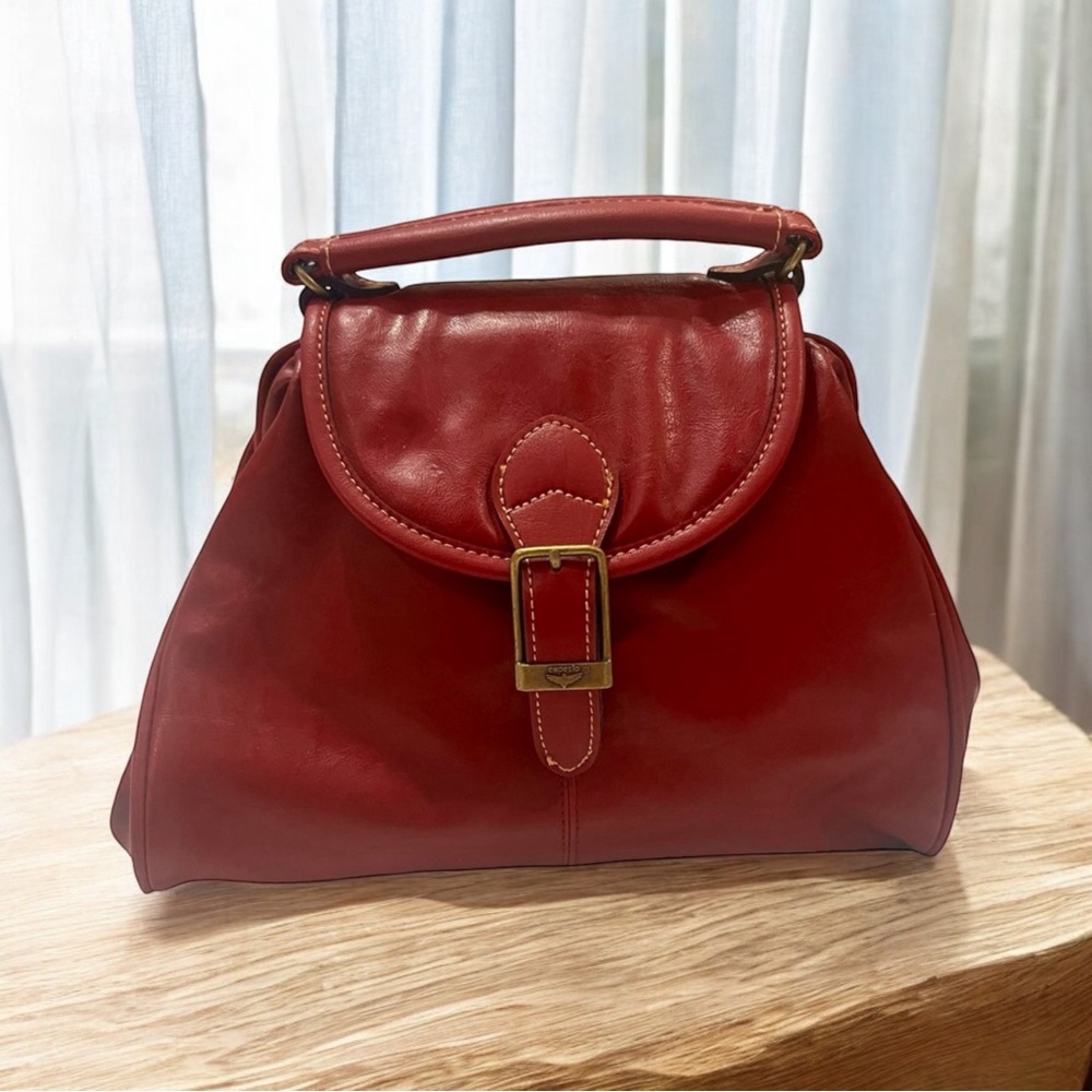 CAPEZIO Vintage Hand Bag/satchel, dark red, bucket style style Fabric Line